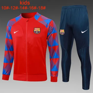 E732# kids kit 23-24 Bar red with blue full zipper jacket tracksuit