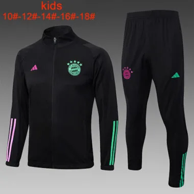 E730# kids kit 23-24 Bayern black full zipper jacket tracksuit