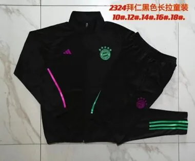 E730# kids kit 23-24 Bayern black full zipper jacket tracksuit