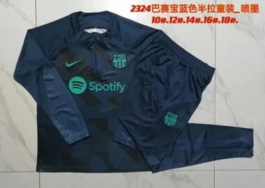 E724# kids kit 2023/24 Bar navy blue half zipper training tracksuit