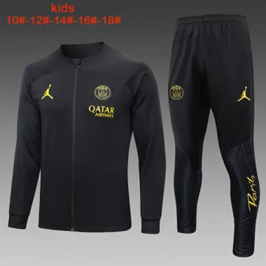E720# kids kit 23-24 Bar black full zipper jacket tracksuit
