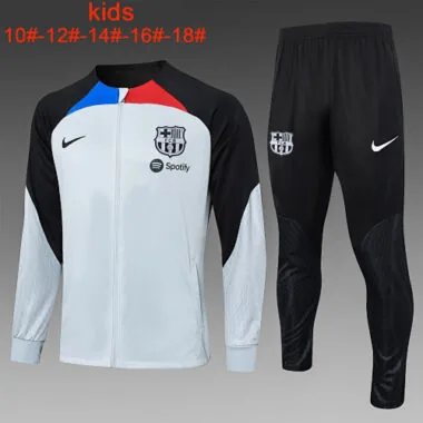 E719# kids kit 23-24 Bar light gray with black full zipper jacket tracksuit