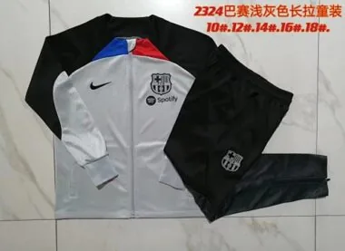E719# kids kit 23-24 Bar light gray with black full zipper jacket tracksuit