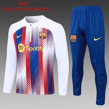 E718# kids kit 23-24 Bar white with red and blue half zipper sweater tracksuit