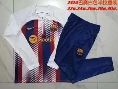 E718# kids kit 23-24 Bar white with red and blue half zipper sweater tracksuit