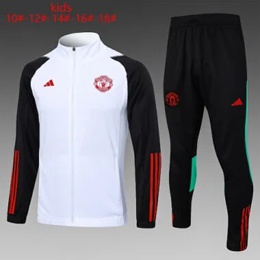 E716# kids kit 23-24 Manud white with black soccer jacket tracksuit