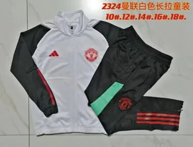 E716# kids kit 23-24 Manud white with black soccer jacket tracksuit