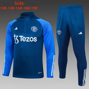 E715# kids kit 23-24 Manud navy blue half zipper sweater tracksuit