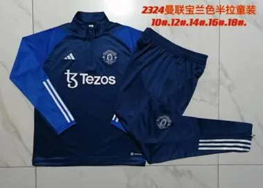 E715# kids kit 23-24 Manud navy blue half zipper sweater tracksuit