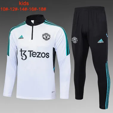 E714# kids kit 23-24 Manud white with black half zipper sweater tracksuit