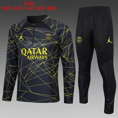 E698# 23-24 PS G Jrdan black with yellow half zipper sweater tracksuit
