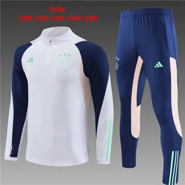 kids kit 23-24 Ajax white with blue half zipper sweater tracksuit