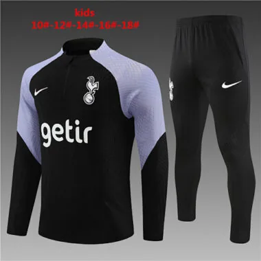 kids kit player version 23-24 Tottenham black with purple half zipper sweater tracksuit