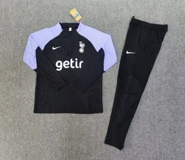 kids kit player version 23-24 Tottenham black with purple half zipper sweater tracksuit