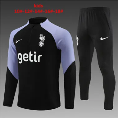 kids kit fans version 23-24 Tottenham black with purple half zipper sweater tracksuit