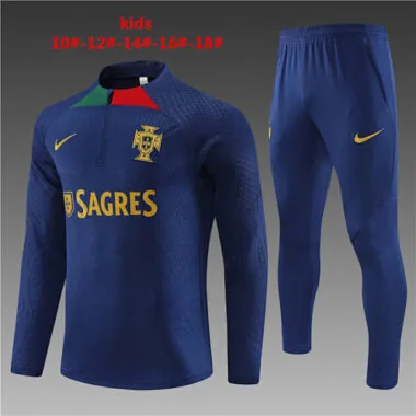kids kit player version 23-24 Portugal navy blue half zipper sweater tracksuit