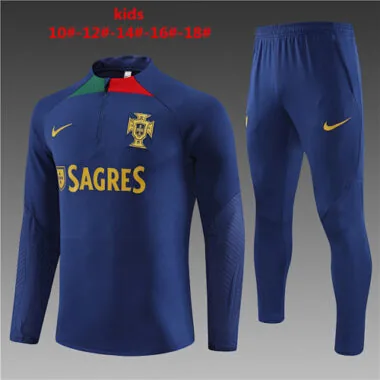 kids kit fans version 23-24 Portugal navy blue half zipper sweater tracksuit
