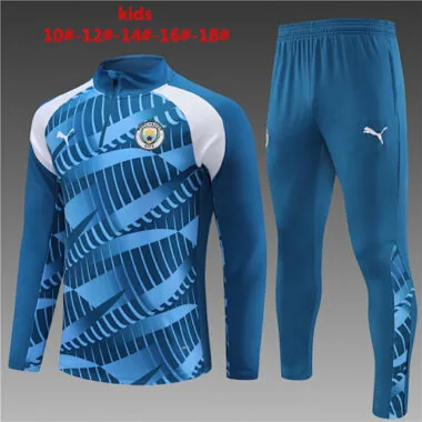 kids kit 23-24 Man City Camouflage blue half zipper sweater tracksuit