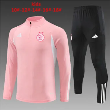 kids kit 23-24 Algeria pink with white half zipper sweater tracksuit