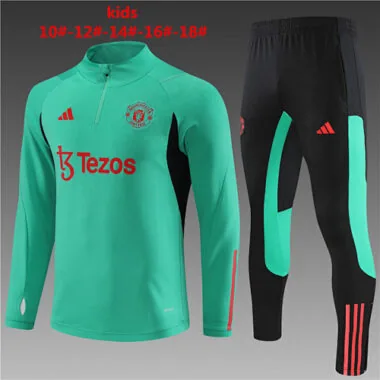 kids kit 23-24 Manud green with black half zipper sweater tracksuit