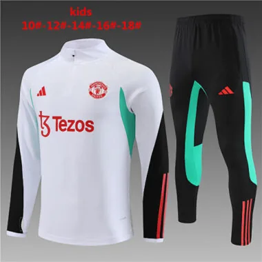 kids kit 23-24 Manud white with green and black half zipper sweater tracksuit