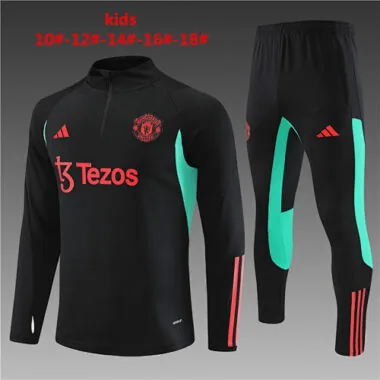 kids kit 23-24 Manud black with green half zipper sweater tracksuit