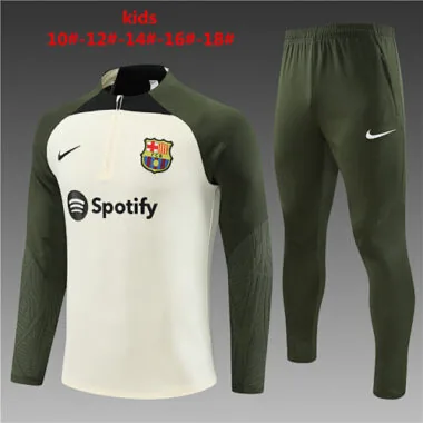 Kids kit fans version 23-24 Bar beige with army green half zipper sweater tracksuit