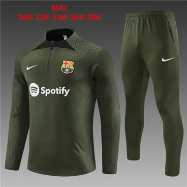 Kids kit player version 23-24 Bar army green half zipper sweater tracksuit