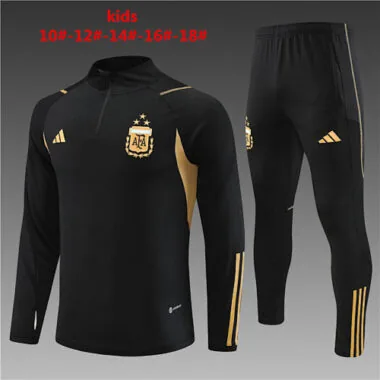 kids kit 23-24 Argentina black with gold stripe half zipper sweater tracksuit