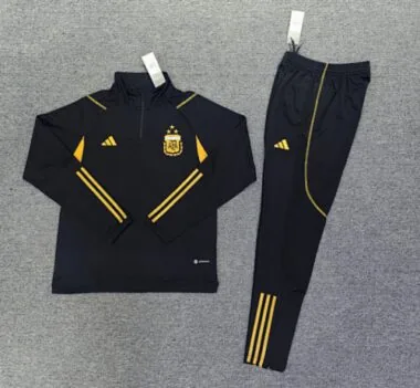 kids kit 23-24 Argentina black with gold stripe half zipper sweater tracksuit