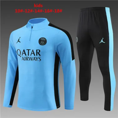 kids kit 23-24 PS G Jrdan blue with black stripe half zipper sweater tracksuit