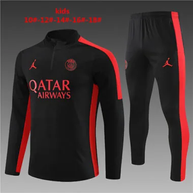 kids kit 23-24 PS G black with red stripe half zipper sweater tracksuit