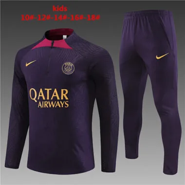 kids kit player version 23-24 PS G purple half zipper sweater tracksuit