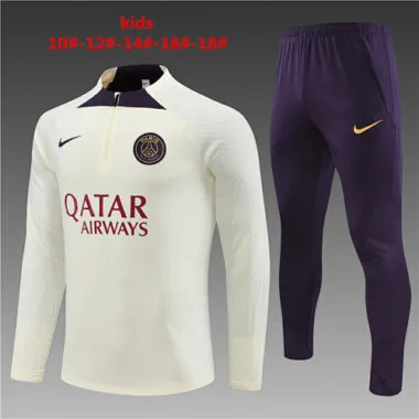 kids kit player version 23-24 PS G beige with purple half zipper sweater tracksuit