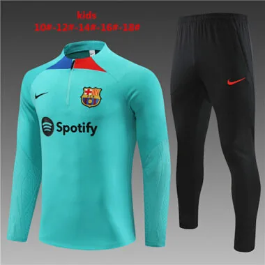 kids kit fans version 23-24 Bar lake blue half zipper sweater tracksuit