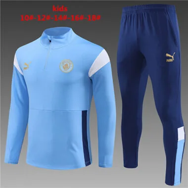 kids kit 23-24 Man City light blue half zipper sweater tracksuit