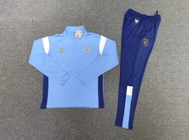 kids kit 23-24 Man City light blue half zipper sweater tracksuit