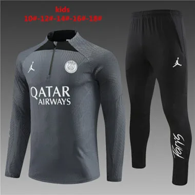 kids kit player version 23-24 PS G dark gray half zipper sweater tracksuit