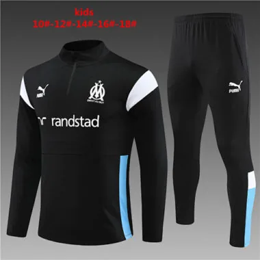 kids kit 23-24 Marseille black with white and blue half zipper sweater tracksuit