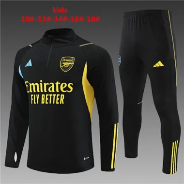 kids kit 23-24 Arsenal black with yellow half zipper sweater tracksuit