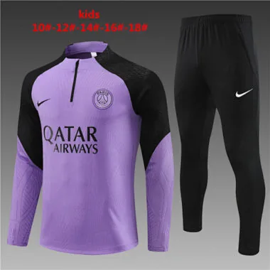 kids kit player version 23-24 PS G purple with black half zipper sweater tracksuit