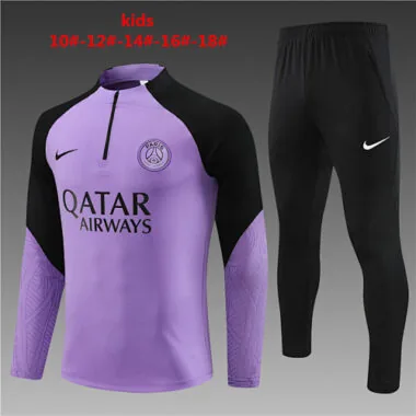 kids kit fans version 23-24 PS G purple with black half zipper sweater tracksuit