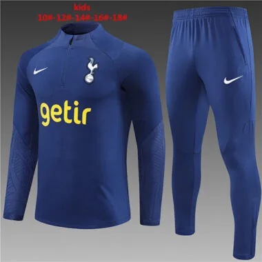 kids kit fans version 23-24 Tottenham navy blue half zipper sweater tracksuit