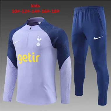 kids kit player version 2023/24 Tottenham light purple with navy blue half zipper sweater tracksuit