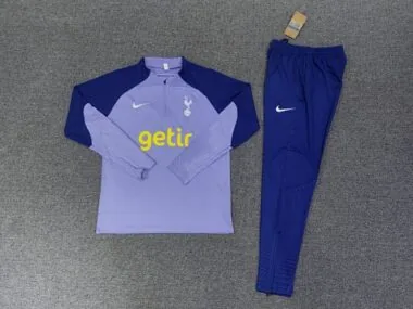 kids kit 23-24 Tottenham light purple with navy blue half zipper sweater tracksuit