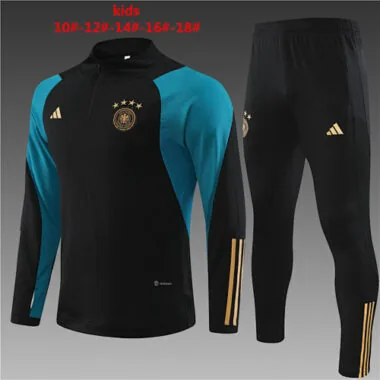 kids kit 23-24 Germany black with blue half zipper sweater tracksuit