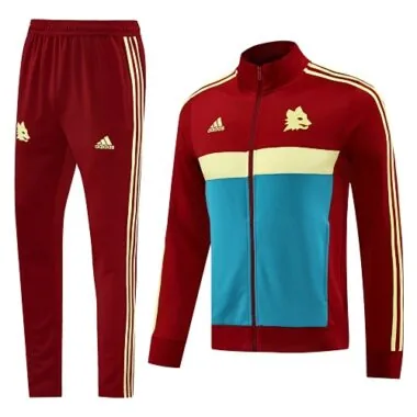 24-25 Roma dark red with blue and yellow stripe full zipper jacket tracksuit