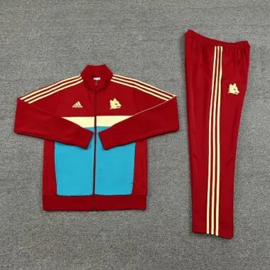 24-25 Roma dark red with blue and yellow stripe full zipper jacket tracksuit