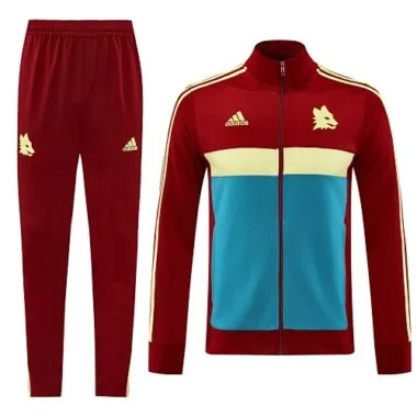 24-25 Roma dark red with blue and yellow stripe full zipper jacket tracksuit