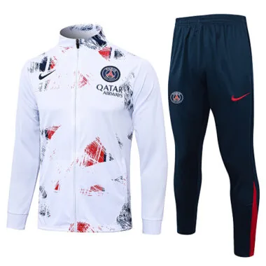 A753# 2024/25 PS G White with red and navy blue stripe full zipper jacket tracksuit